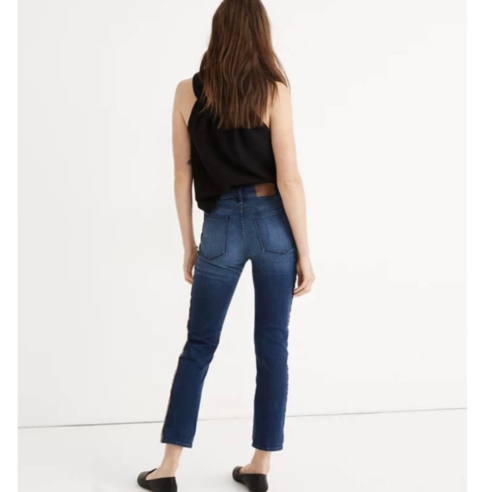 MADEWELL Jeans Womens 27 Blue Stovepipe Tux Ribbon Racer Stripe High Rise - Picture 3 of 12